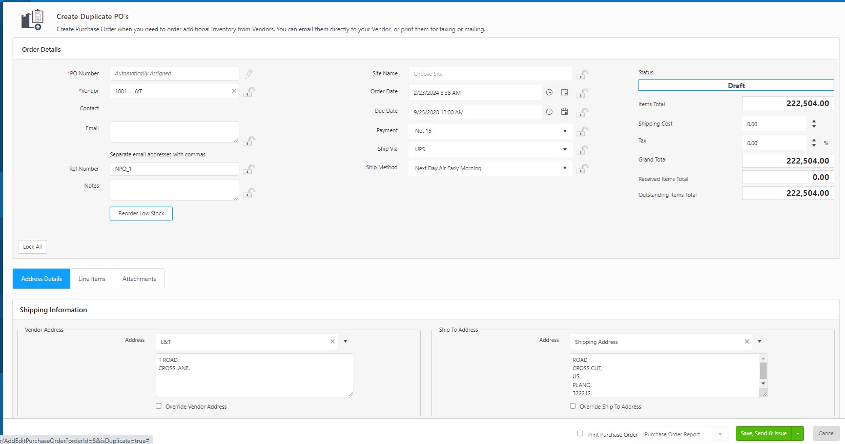 Duplicate Purchase Order
